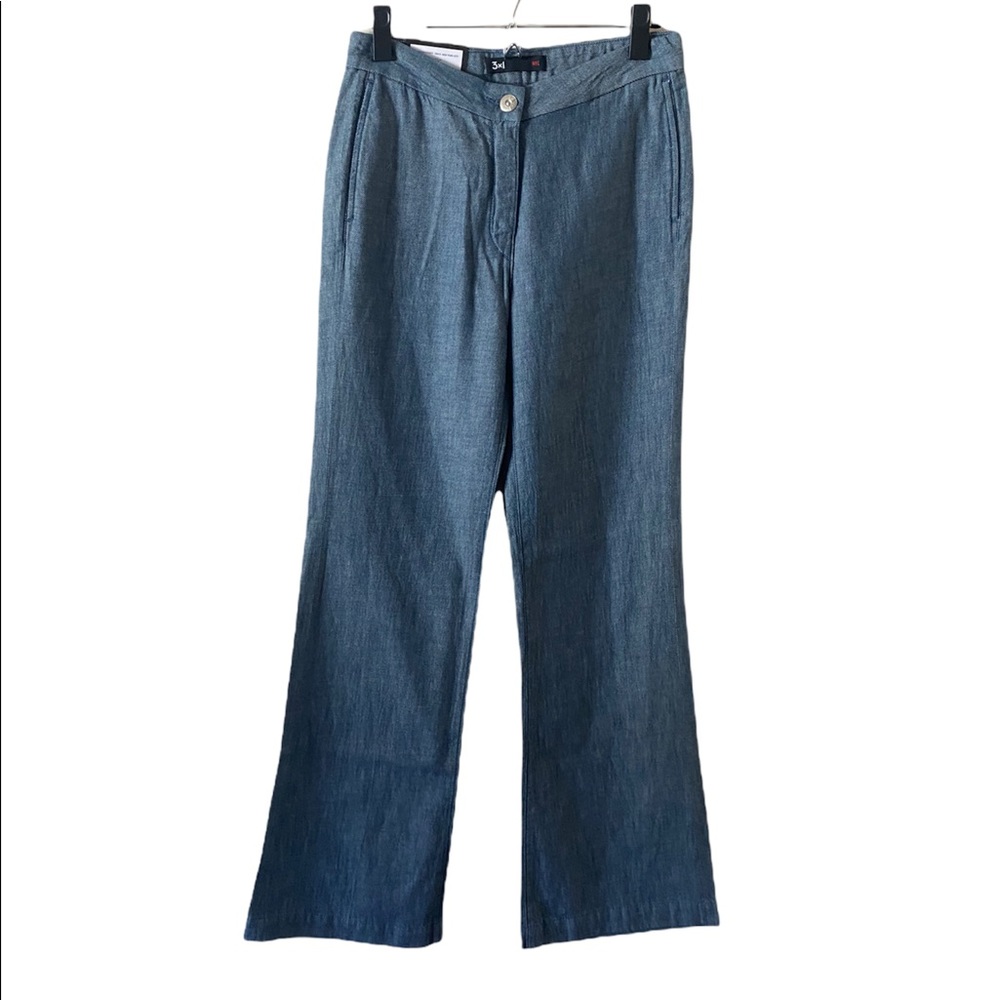 3x1 NYC Wide Leg Chambray Jean Pant Cotton Blue Gabardine Twill Size 26 NWT